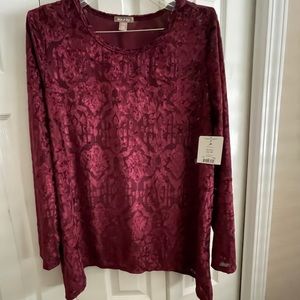 Burnout Burgundy Velour Plus Size Top